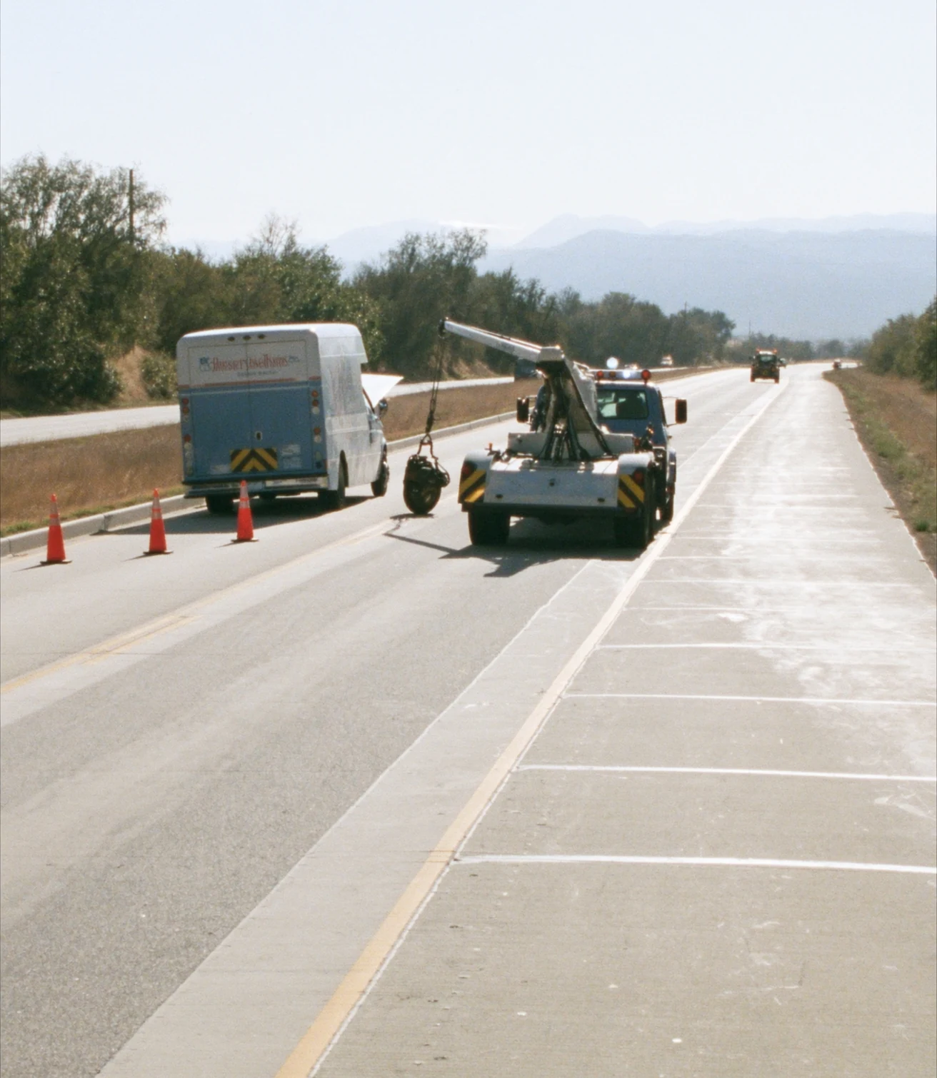 winch-out, pickup in Sierra foothills, pulled clear in 40 minutes